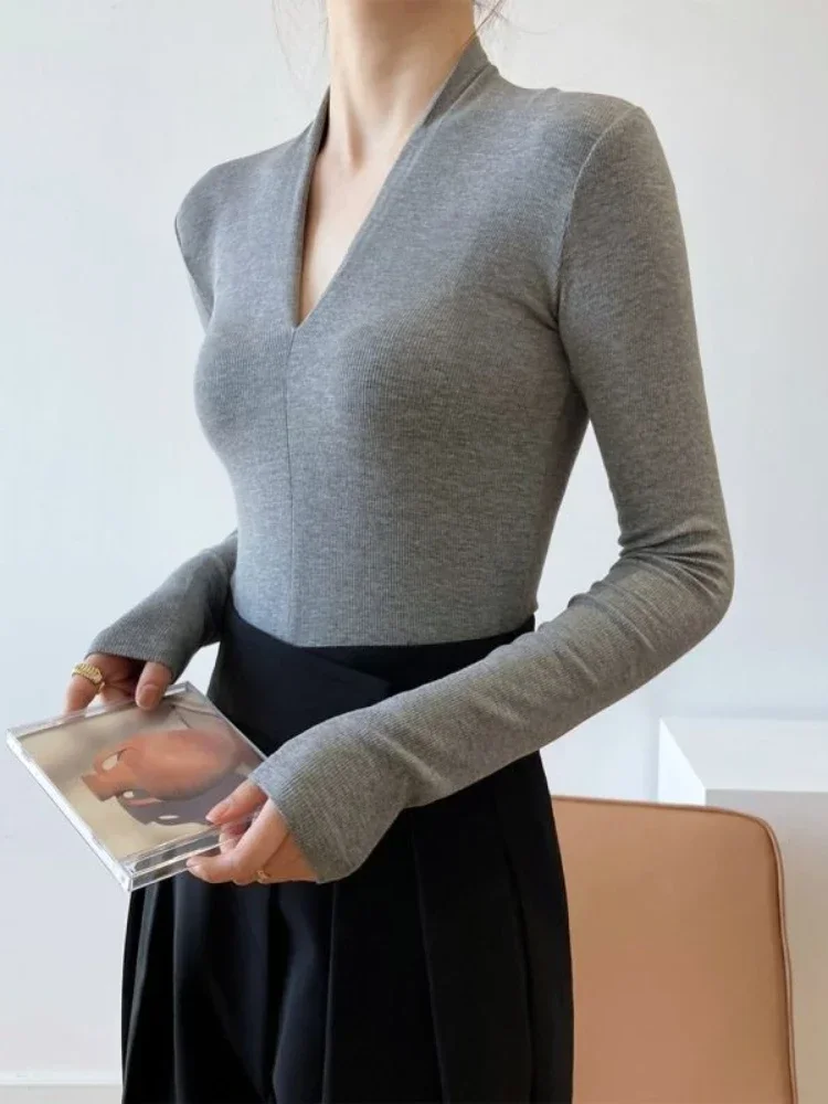 Women'S Fashion Tops - V-neck Slim Shirts Long Sleeve Top