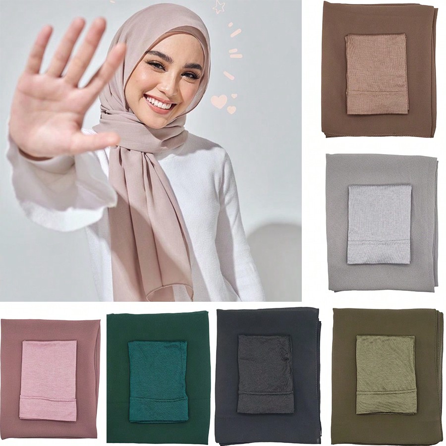 Women Fashion Wear - 2Pcs/Set Women's Hijab Scarf And Cap