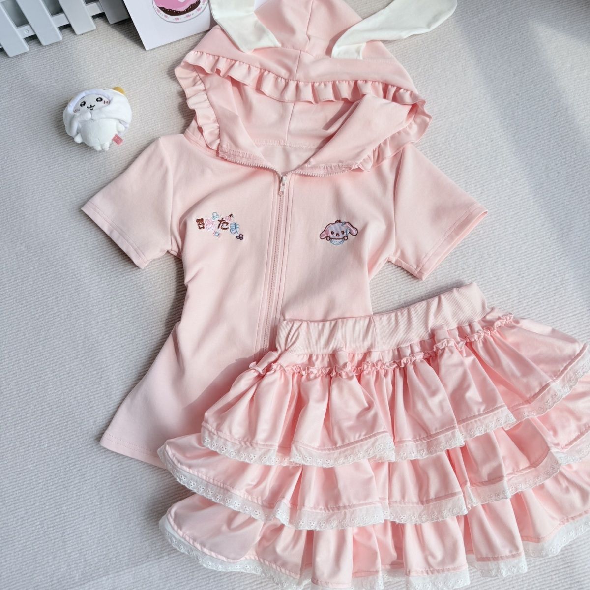 Women'S Fashion Zip Hoodie - Japanese Soft Girl Sweet Skirt Sets