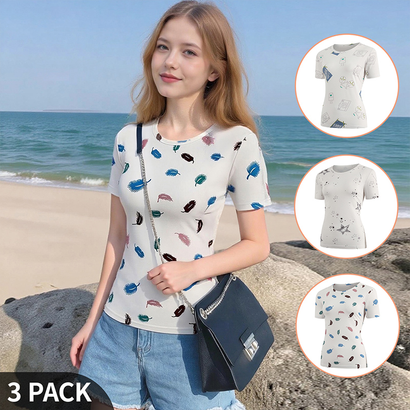 Women Fashion Wear - Women's Short-Sleeved Summer Printed T-Shirt Versatile