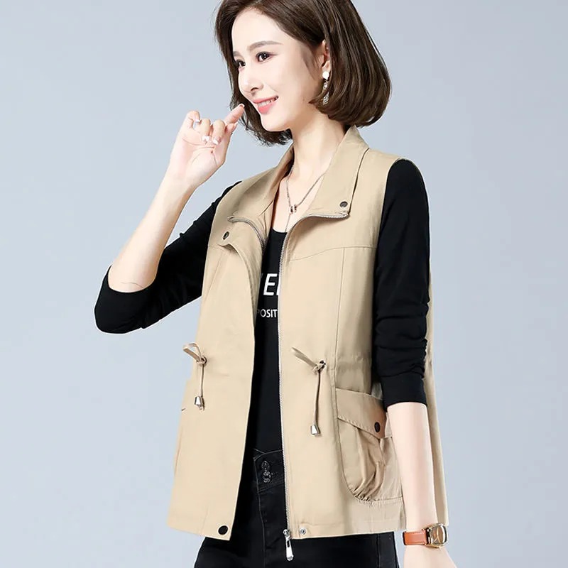 Women'S Fashion Utility Vest - Women's Lightweight Stand Collar Vest with