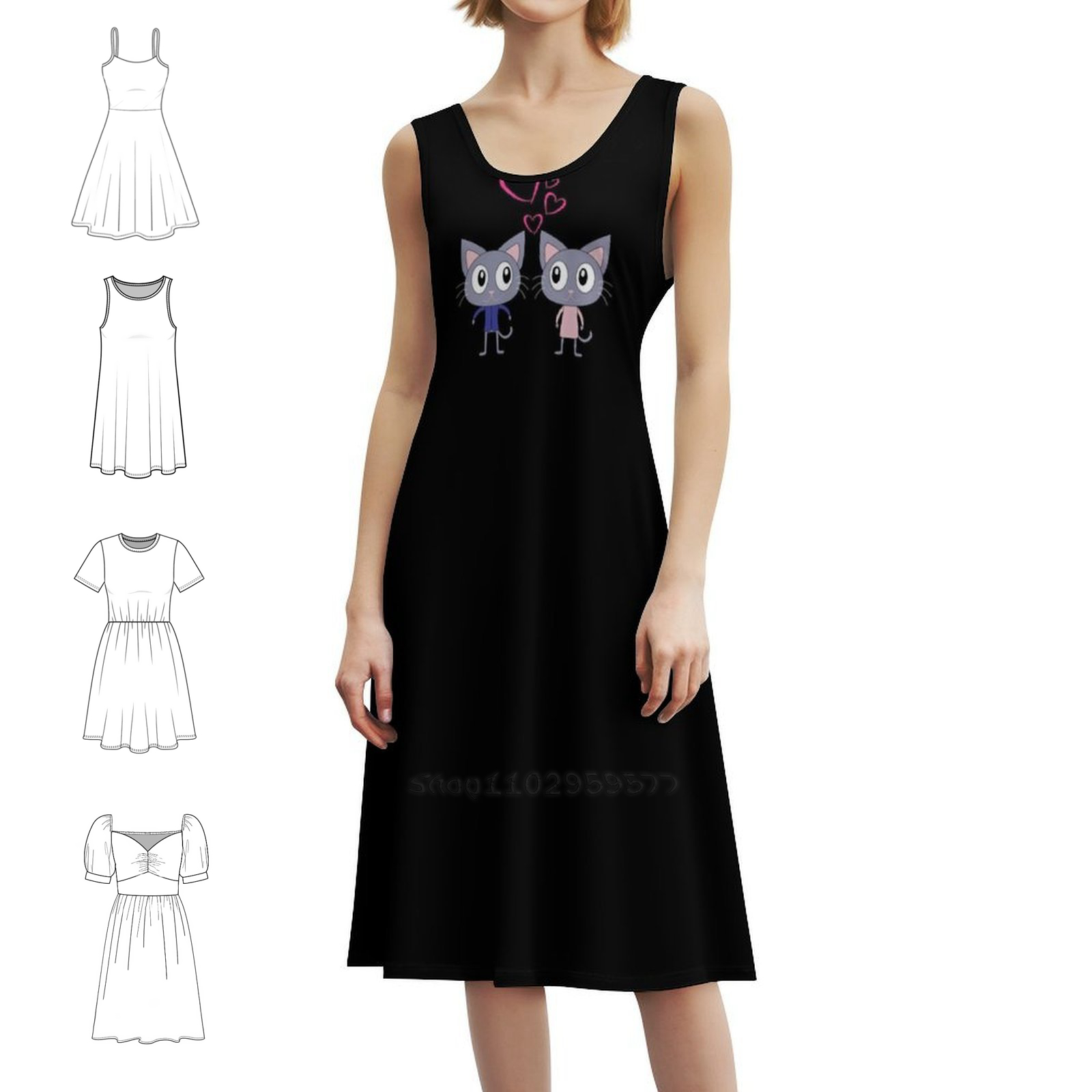Smocked Dress Women - Cute Cats In Love Floral Smock