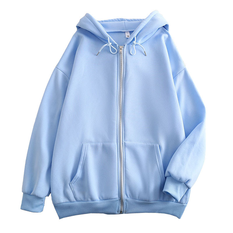 Women'S Fashion Zip Hoodie - Spring and Autumn Zipper Solid Color