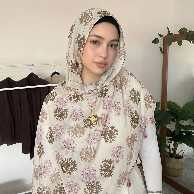 Women Fashion Wear - Elegant Muslim Hijab Patchwork Geometric Tassel