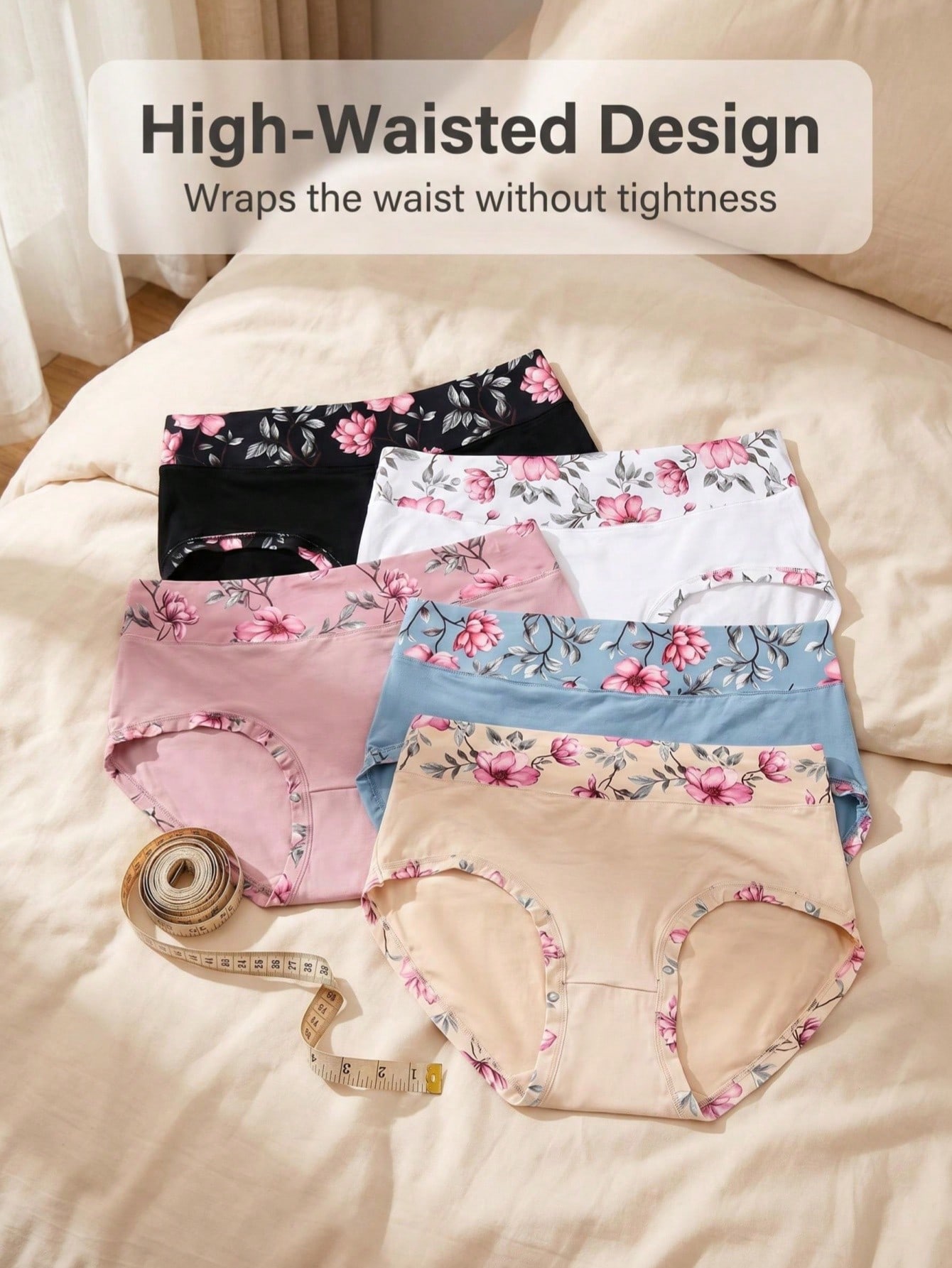 Women'S Fashion Underwear - 5PCS Plus Size Women's Flower Print