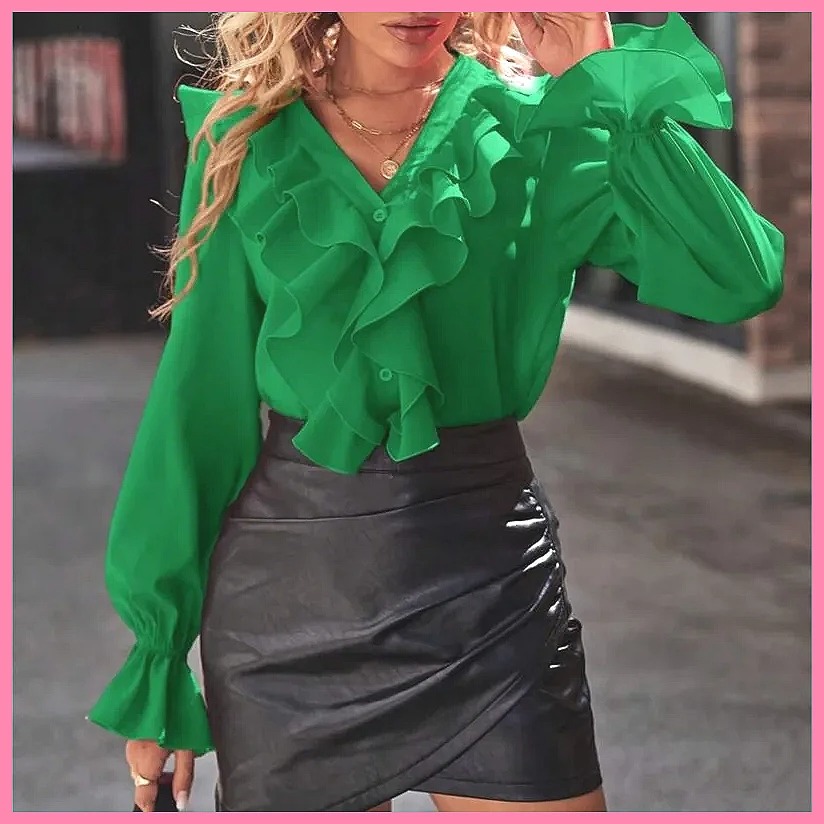 Women'S Fashion Tops - 2025 Fashion V-Neck Ruffle Flare Sleeve
