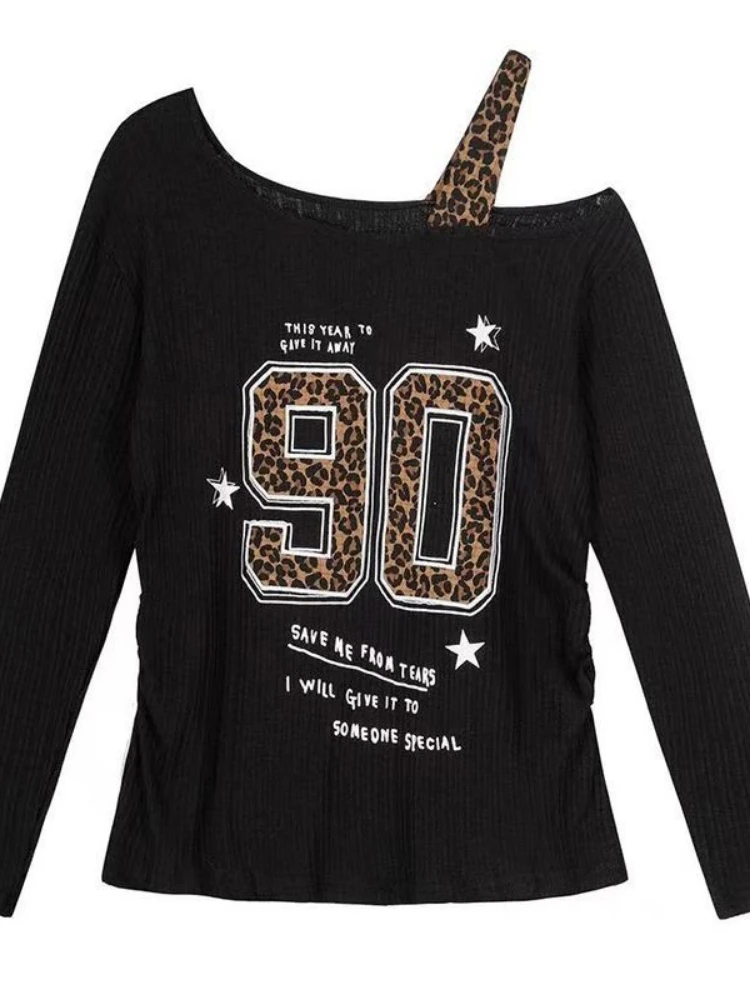 Women'S Fashion Tops - Y2K Patchwork Leopard Print T-Shirt Women