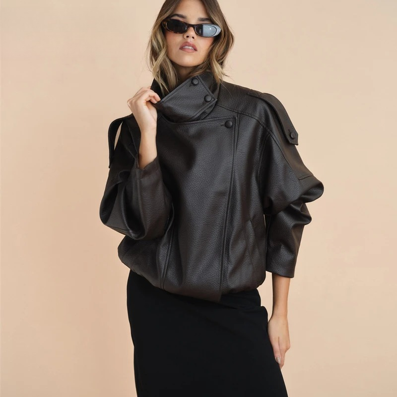 Women'S Fashion Leather Jacket - ZHIO Faux Leather Bomber Jackets for
