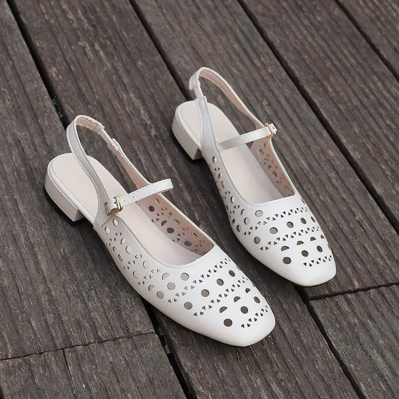 Women'S Fashion Sandals - Women Square Toe Geometric Cutout Slingback
