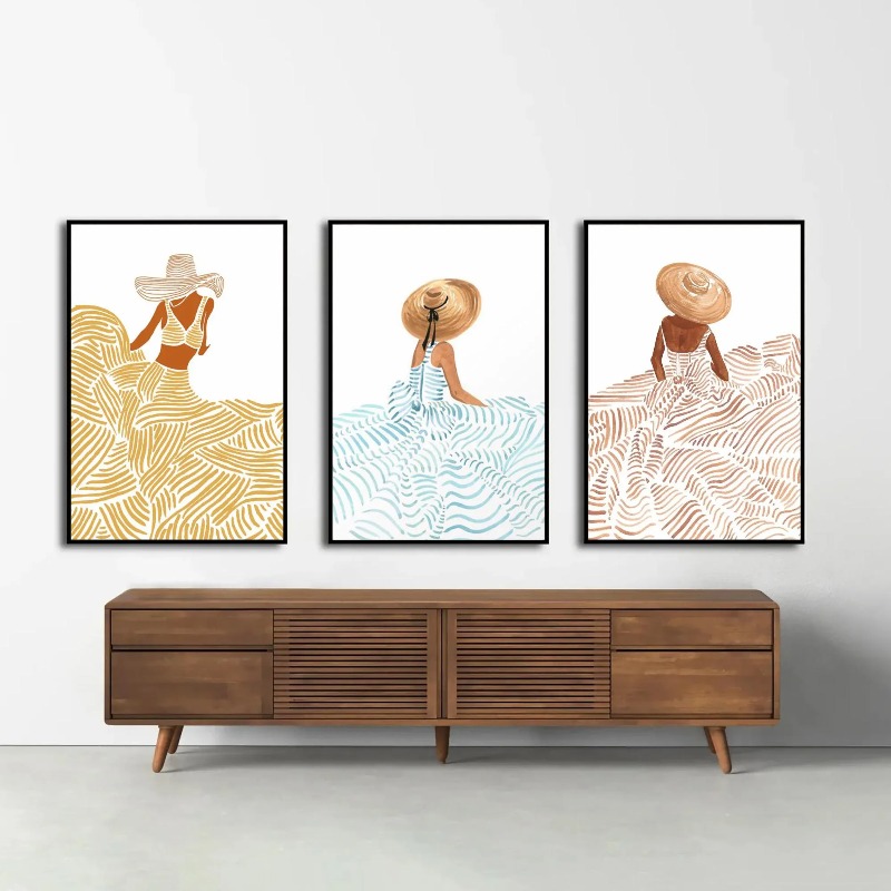 Women Fashion Hats - 3PCS frameless decorative art print,Abstract Women