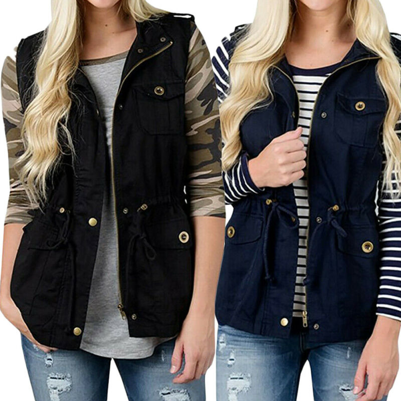Women'S Fashion Utility Vest - Fashion Women Vest Olive Cargo Utility