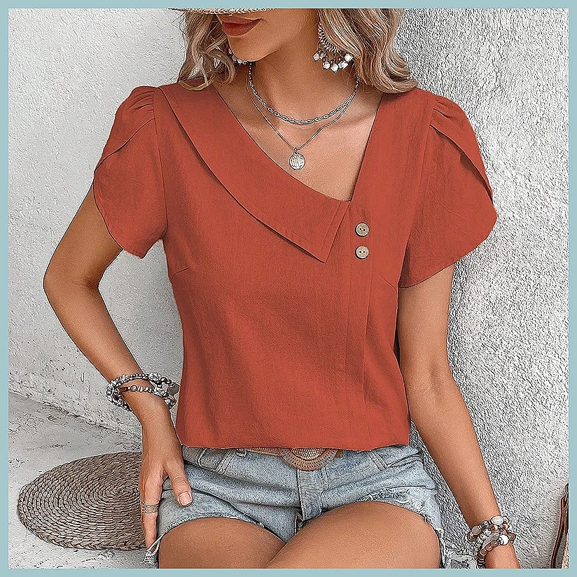 Women'S Fashion Tops - 2024 Summer Vintage Solid Color Blouse