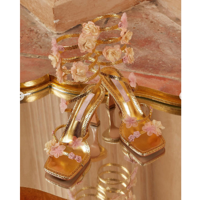 Gold Floral Ankle Wrap Square  - Floral Summer Dress recension och pris