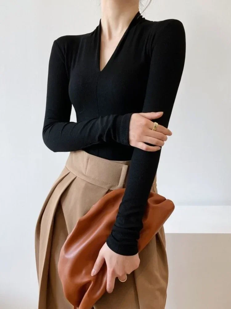 V-neck Slim Shirts Long Sleeve - Women'S Fashion Tops recension och pris