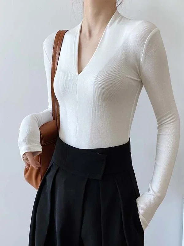 V-neck Slim Shirts Long Sleeve - Women'S Fashion Tops recension och pris