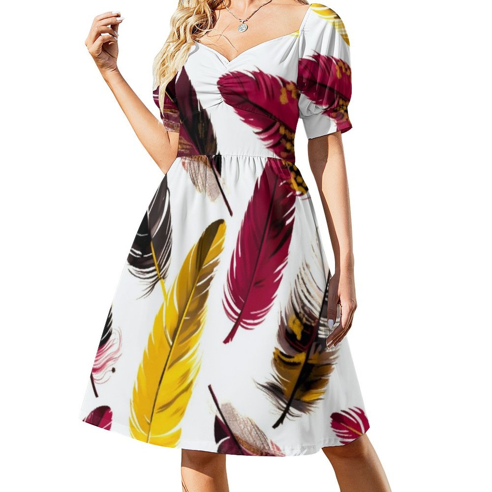 Feathers-Pink Ivory Gold Black - Smocked Dress Women recension och pris