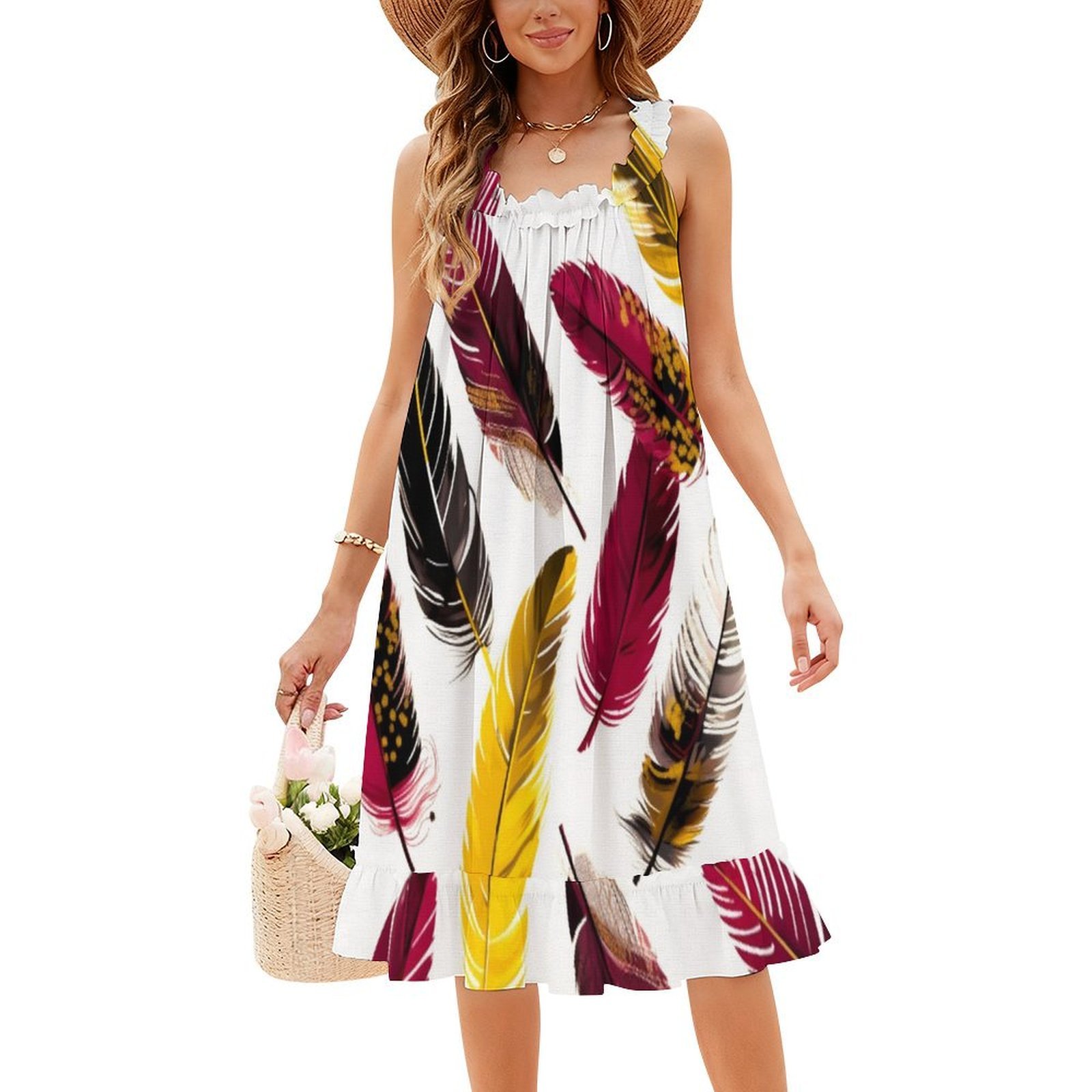Feathers-Pink Ivory Gold Black - Smocked Dress Women recension och pris