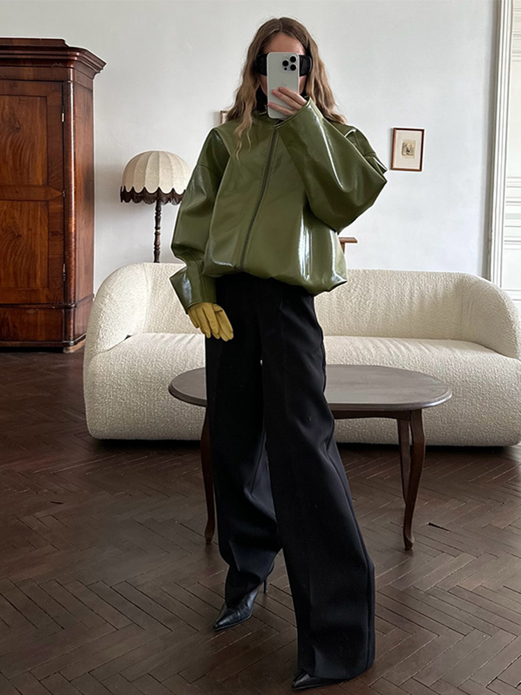 Fashion Green Short Leather Ja - Women'S Fashion Leather Jacket recension och pris