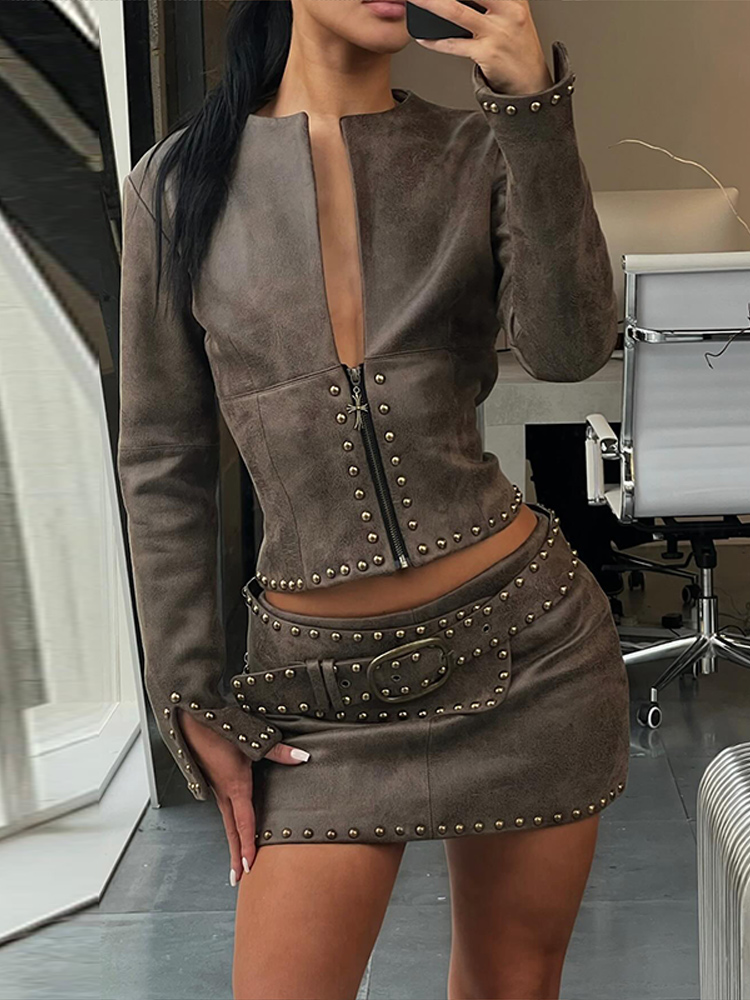 Fashion Rivet Decor Pu Leather - Women'S Fashion Leather Jacket recension och pris
