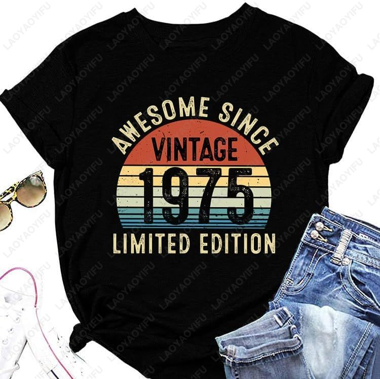 Vintage 1975 T-Shirts for Wome - Women'S Fashion Of The 70S recension och pris