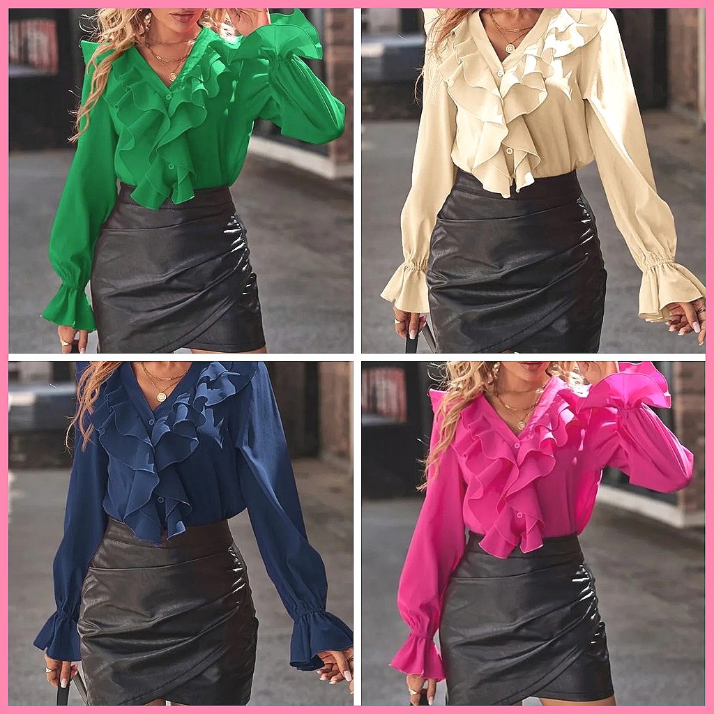 2025 Fashion V-Neck Ruffle Fla - Women'S Fashion Tops recension och pris