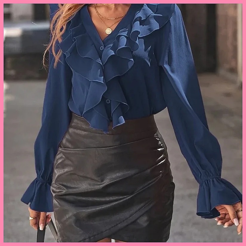 2025 Fashion V-Neck Ruffle Fla - Women'S Fashion Tops recension och pris