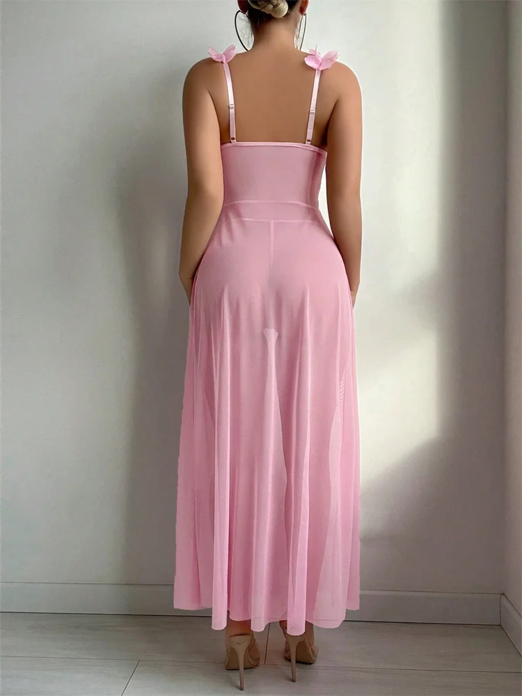 Pink Floral Lace See Through N - Floral Summer Dress recension och pris