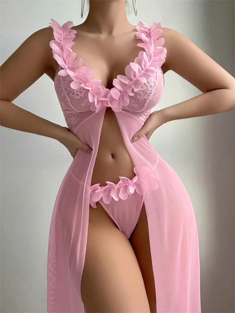Pink Floral Lace See Through N - Floral Summer Dress recension och pris