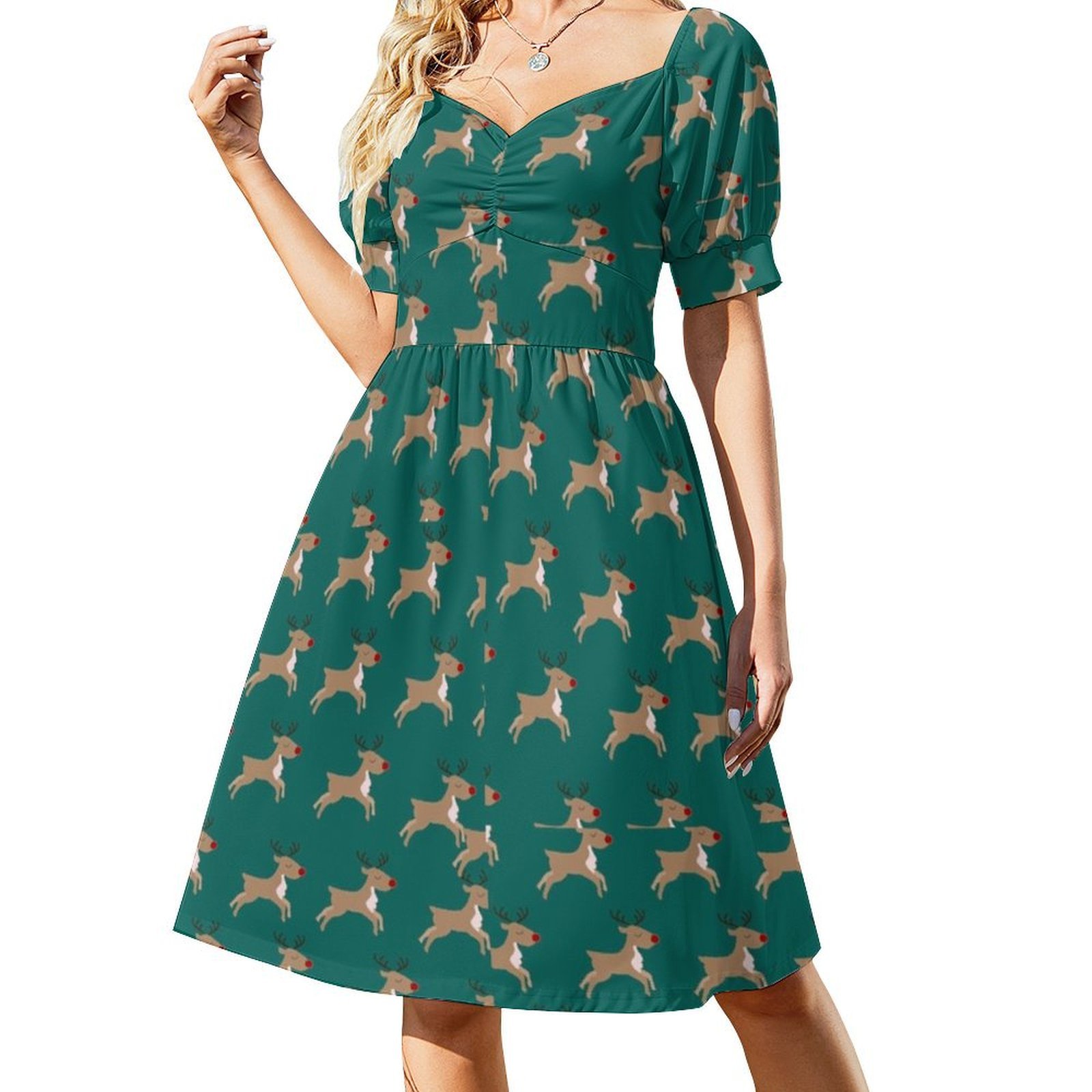 Reindeer Pattern Floral Smock  - Smocked Dress Women recension och pris