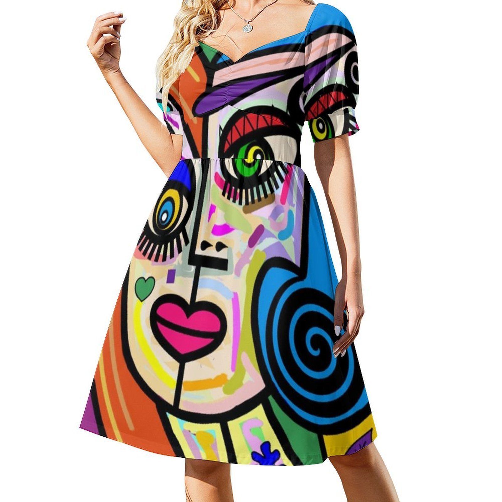 Funky Ladies Abstract Face No  - Smocked Dress Women recension och pris