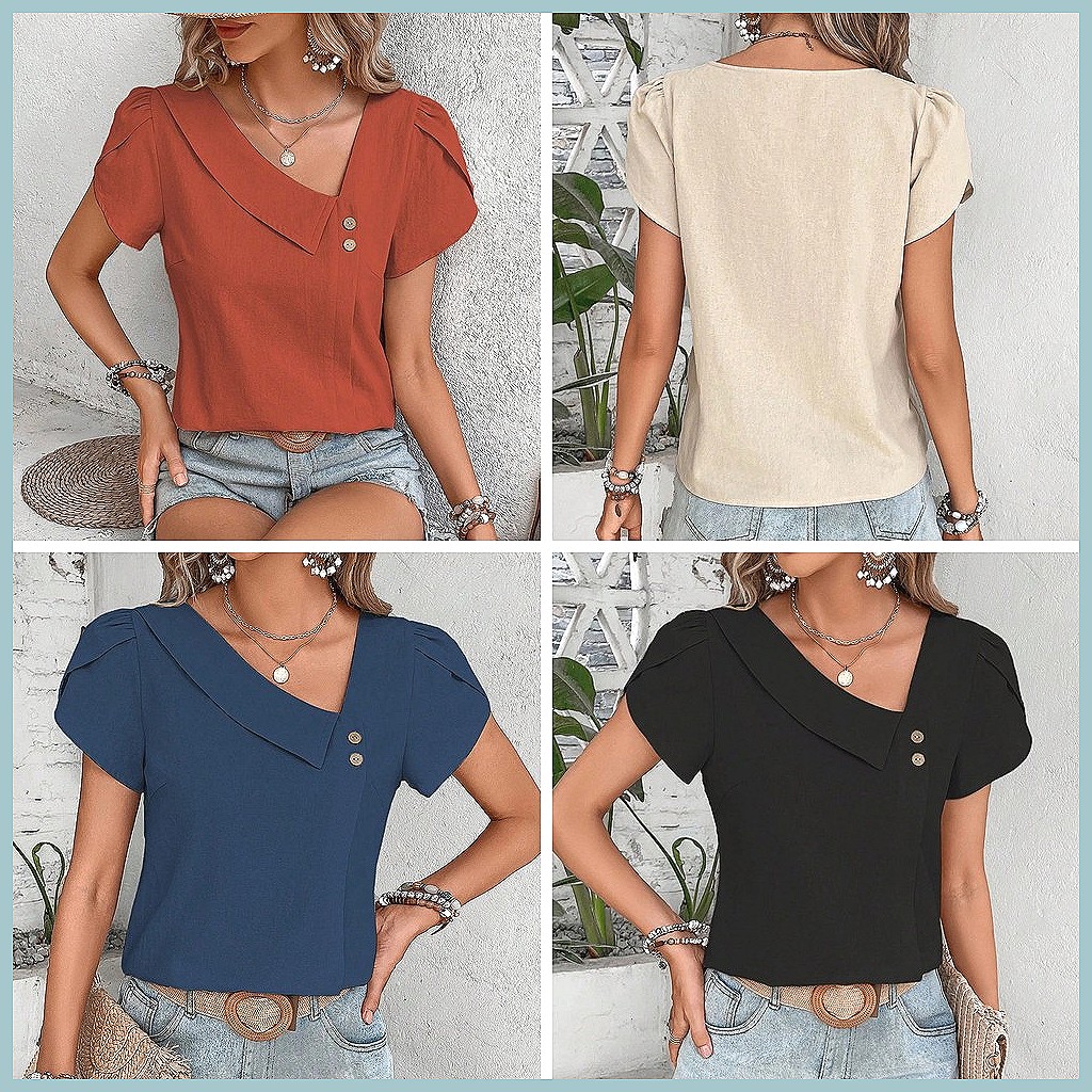 2024 Summer Vintage Solid Colo - Women'S Fashion Tops recension och pris